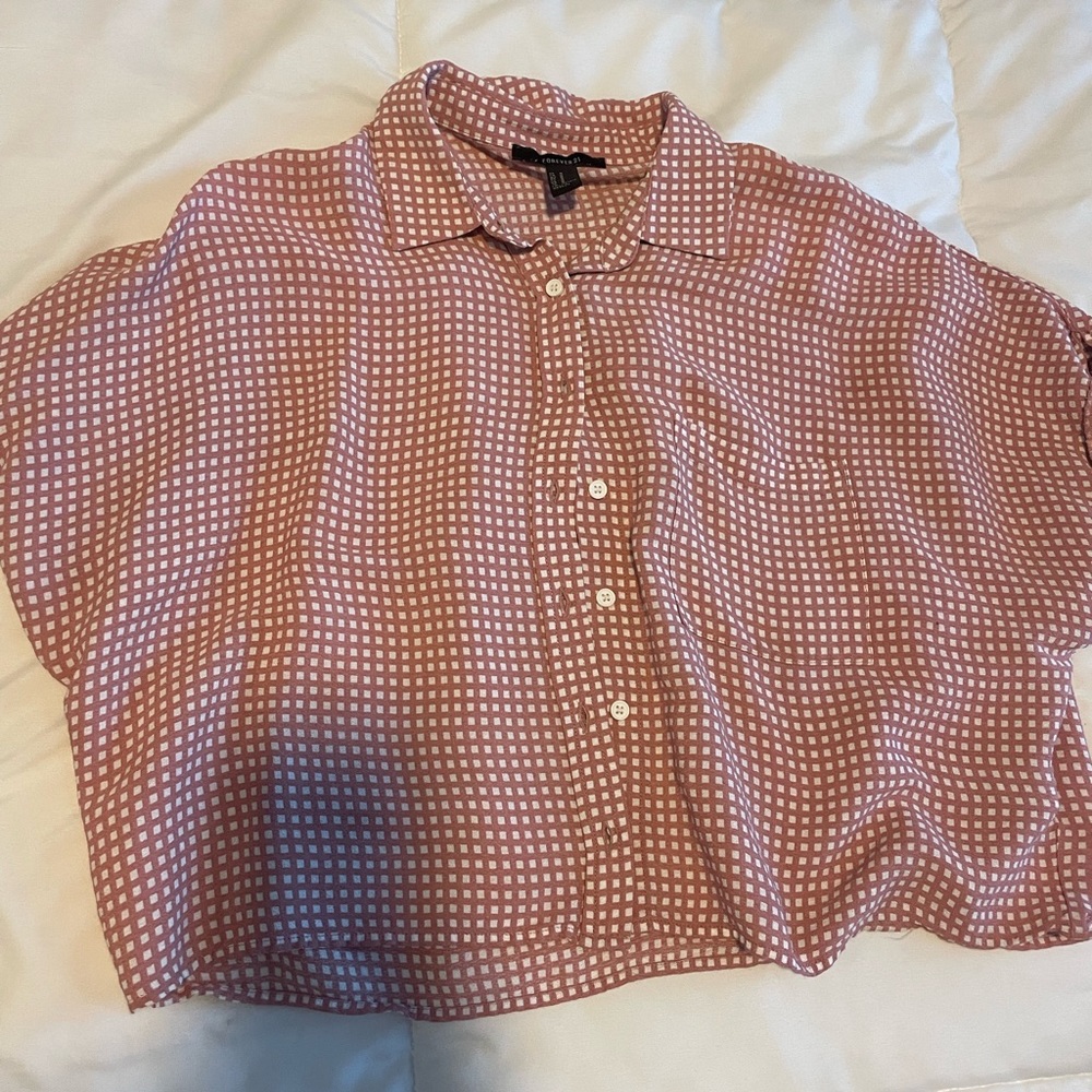 Pink checker cover up/button up
